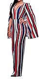 Lovaru Women's Fashion Striped Cape High Waist Flared Palazzo Bell Bottom Jumpsuit