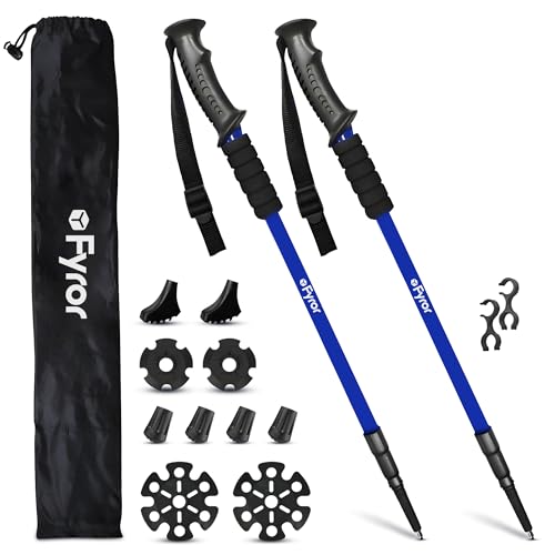 Fyror® 2 x telescopic trekking poles 62-135 cm with anti-shock system. Includes bag and accessories. Hiking sticks, ideal for the Camino de Santiago.