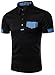 Whatlees Mens Urban Casual Basic Short Sleeve Golf Polo Shirts Chest Pocket B001-BLACK-M