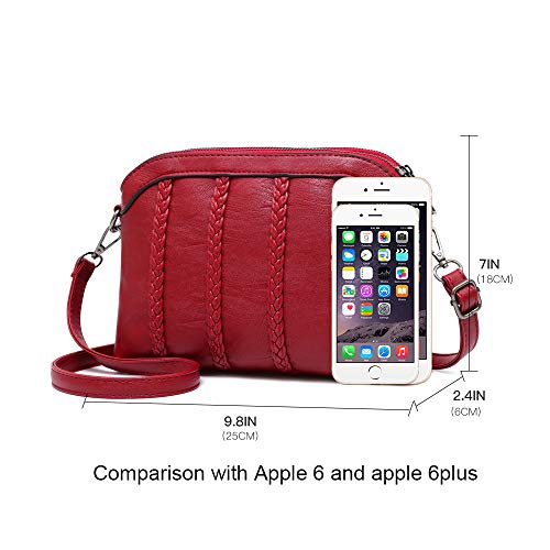 Crossbody Bag for Women Small Leather Phone Purse Wallet Shoulder Bag Trendy Ladies Wristlet Clutch(Red) - Thumbnail 4