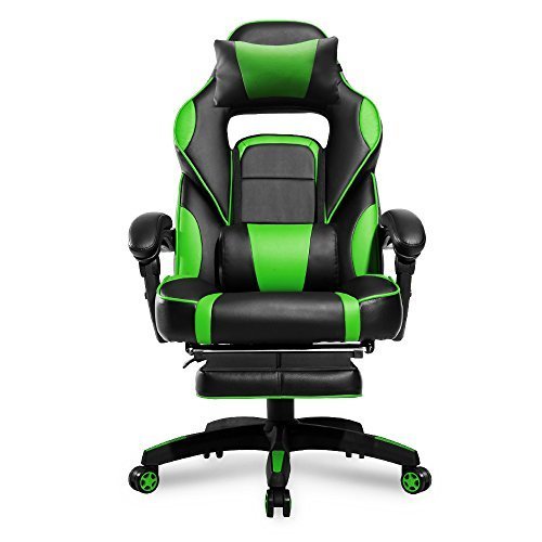 Merax High-Back Racing Home Office Chair, Ergonomic Gaming Chair with Footrest, PU Leather Swivel Computer Home Office Chair including Headrest and Lumbar Support (green)