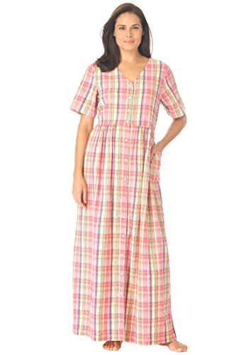 Only Necessities Women's Plus Size Long Seersucker Snap-Front Lounger