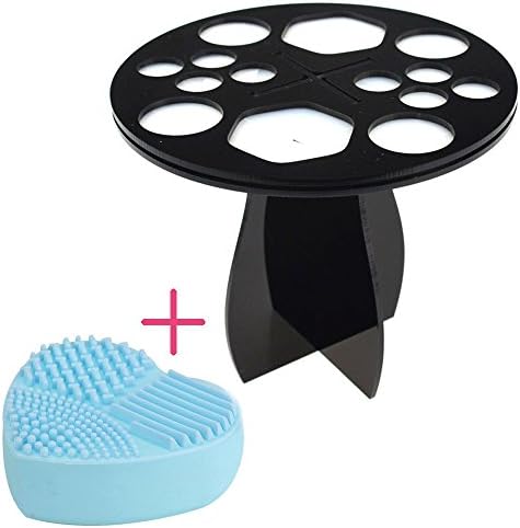 GreatStyler Collapsible Air Drying Makeup Brush Organizing Tower Acrylic Brush Holder Tree Rack Holder Cosmetic Tool Holder (Black + Clean Brush)