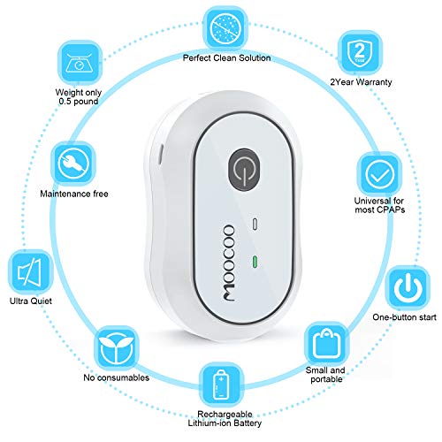 CPAP Cleaner and Sanitizer, Moocoo 2020 Newest Portable CPAP Sanitizer Bundle Rechargeable for CPAP Machine, Mask, Tube and Equipment, Includes T Adapter, Cleaning Bag, Heated Hose Adapter