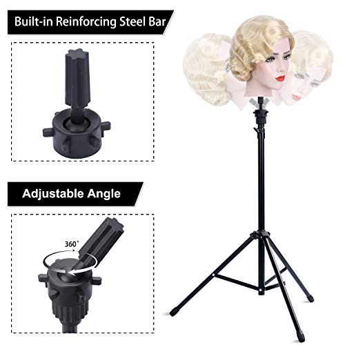 image for Reinforced Wig Stand Tripod Mannequin Head Stand, T-SIGN Adjustable Wi