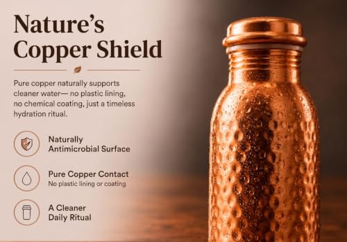 CLEO HOME 100% Pure Copper Water Bottle for Drinking, 34 Oz Hammered Ayurvedic Copper Bottle for Drinking Water | Leak-Proof & Eco-Friendly | For Yoga, Office, Travel with Canvas Carry Bag & Brush