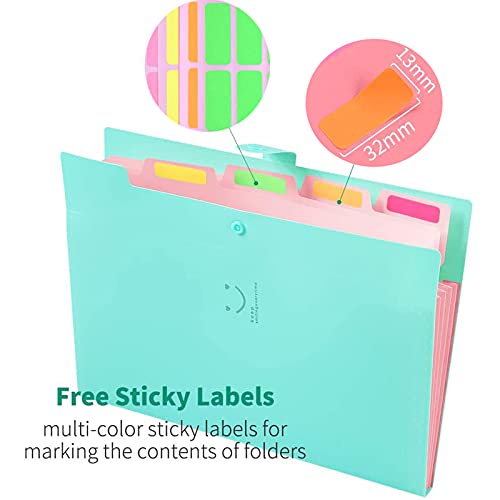 Expanding File Folder, 5 Pockets File Folder Document Organizer, A4 Document Accordion Folder, Portable Wallet Filling Storage (4 Colors)