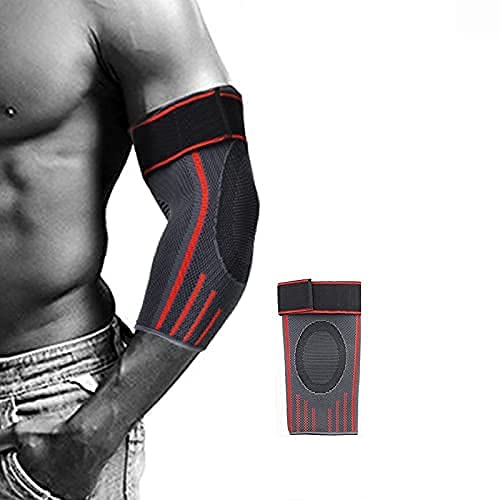 Elbow Brace with Strap for Tendonitis 1 Pack, Tennis Elbow Compression Sleeves, Golf Elbow Treatment (Large) (L)