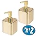 mDesign Compact Square Metal Refillable Liquid Soap Dispenser Pump Bottle for Bathroom Vanity Countertop, Kitchen Sink - Holds Hand Soap, Dish Soap, Hand Sanitizer, Essential Oil - 2 Pack - Soft Brass