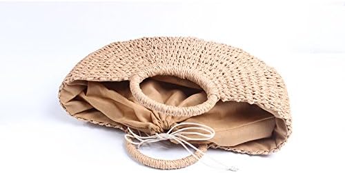 VOANZO Natural Retro Hand-Woven Straw Handbag, Stylish Simple Round Handle Beach Bag,Paper Rope Round Bucket Woven Female Bag(Brown) - Image 3