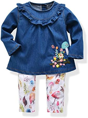 FERENYI Baby Girls Clothes Suit Cartoon Girl Long-Sleeved Dress with Pants Sets