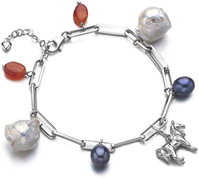 MIU Jewellery Freshwater Cultured Pearl with Orange Agate Silver Necklace 17.5cm+4cm