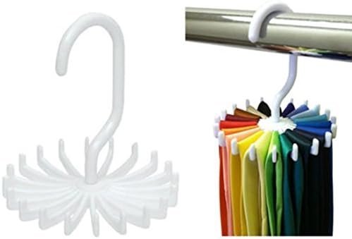 Tie Rack 360 Degree Rotating Adjustable Sturdy Durable Tie Rack with Non-slip Clips Scarf Hanger Holder Organizer,holds Securely up to 18 Ties (5.3"white)