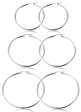 Jstyle Stainless Steel Hoop Earrings for Women Cool Ear Piercings 40-60MM 3 Pairs a Set