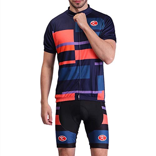 Knowtek Men's Cycling Jersey Set Bicycle Short Sleeve Quick Dry Breathable Shirt + Cycling Bib Shorts Cushion Padded Shorts