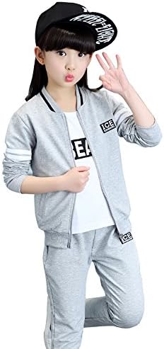 EIMEI 女の子 男の子 ジャージ 子供服 キッズ セットアップ 上下セット＋ｔシャツ ３点セット グレー ライン シンプル 運動着 体育 ガールズ ボーイズ