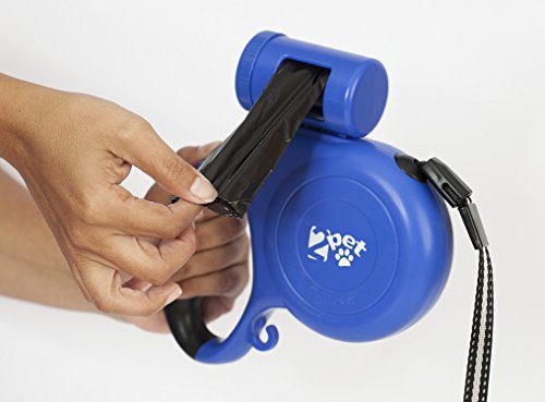 Large Retractable Dog Leash by 2PET for Large Dogs with Built In Waste Bags Dispenser, 26 feet Long, for pets up to 25 Kgs or 50 lbs, Bonny Blue