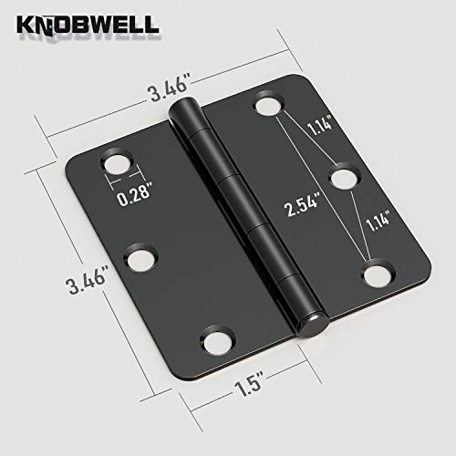 KNOBWELL 24 Pack of Matte Black Door Hinges 3.5 Inch X 3.5 Inch