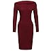 Women Off Shoulder Rib Knitted Pencil Midi Sweater Dress Solid