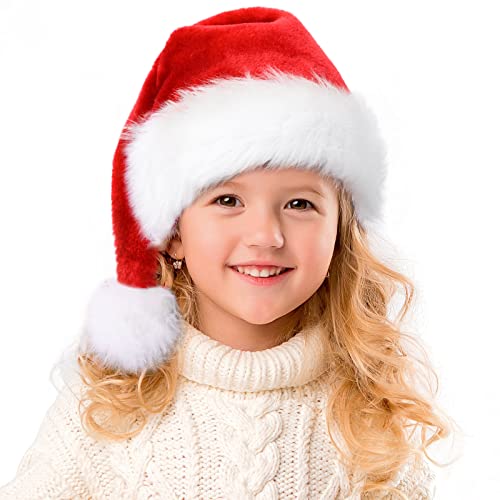 RJVW Christmas Santa Hat for Kids & Baby,Thicken Unisex Velvet Classic Santa Claus Hat for New Year Party