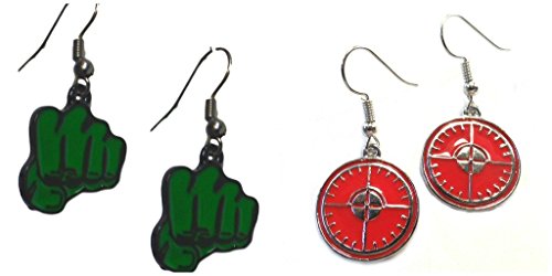 Hulk Green Fist and Hawkeye Logo Dangle Earrings w/Gift Box