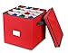 FamGo Christmas Ornament Storage Box with Lid - Adjustable Dividers - Holds up to 64 Round Ornaments - Holiday Storage- Red