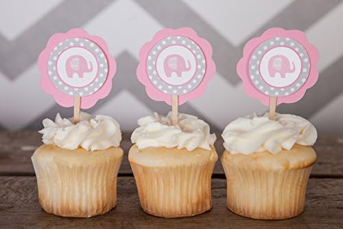 Elephant Cupcake Toppers Pink Grey Cupcake Toppers Birthday