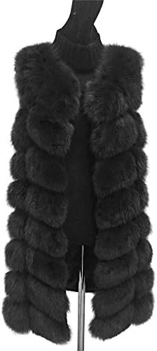 MINGCHUAN Women's Fox Fur Vest Whole Skin Long Fox Fur Gilet Sleeveless Outwear by