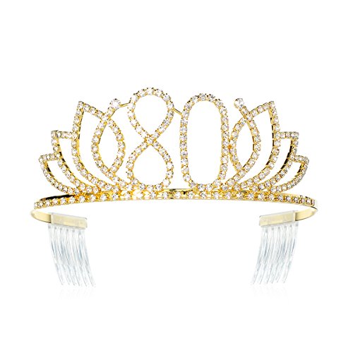 Dczerong Queen 80 Birthday Tiara Women 80Th Birthday Crown Gold Rhinestone Crystal Diamond Crown