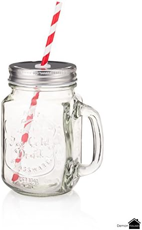 Damon Houses Mason Jar Clear Glass 16 oz. Vintage Antique Style Old Fashioned Glasses Drinking Jars with Lids Straws