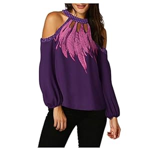 Dames sweatshirt, schoudervrij, hemd, ronde hals, veer, bedrukt, tops, lange mouwen, sexy blouse, trui voor herfst en…