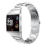 EloBeth Compatible Fitbit Ionic Stainless Steel Strap, Stainless Steel Replacement Band for Fitbit Ionic Watch (Silver)
