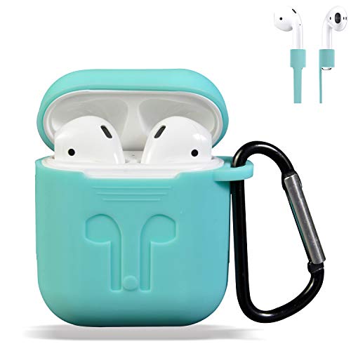 AirPods Case Cover, Silicone Protective Case and Skin for Airpods Charging Case with Airpods Anti-Lost Strap/Airpods Hooks, [Buy 1 Get 5 Accessories] (Mint Green)