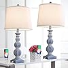 LOKHOM USB Table Lamp Set of 2, 26" Bedside Nightstand Lamp with Dual USB Ports, Antique Coastal Farmhouse Table Lamp for Bedroom Living Room Vintage Retro Rustic Resin Classic Blue Bedside Desk Lamps 41G0 FhDLBL. SS100