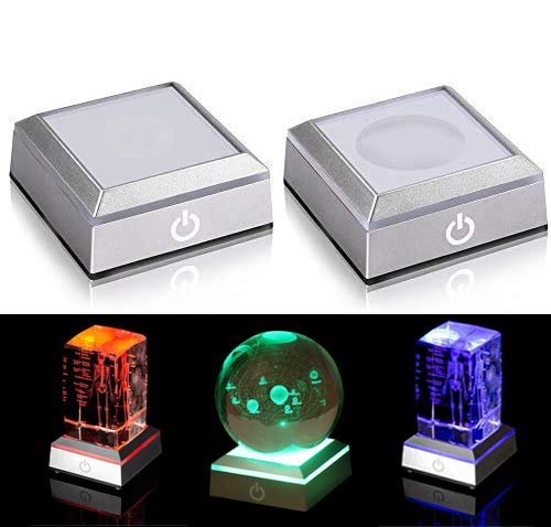 SYWAN 2 Pack 6 Colors LED Light Base Show Stand Display Plate with Sensitive Touch Switch for 3D Laser Crystal Glass Art