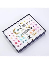 Juego de 36 pares de pendientes de perlas mixtas con diseño de margaritas y rosas, hipoalergénicos.