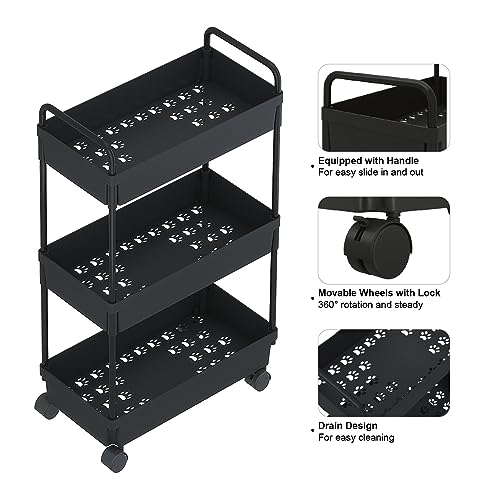Buzowruil Rolling Storage Cart 3 Tier Organizer Mobile Shelving Unit