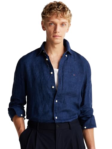 Tommy Hilfiger Men’s Pigment Dyed Linen Regular Long Sleeve Shirts