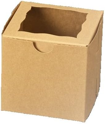 Natural Brown Bakery Box with Window 4x4x4 inch 25 Pack Cupcake Boxes, Gift Box, Wedding, Party Favor, Donut, Pie, Cookie Boxes