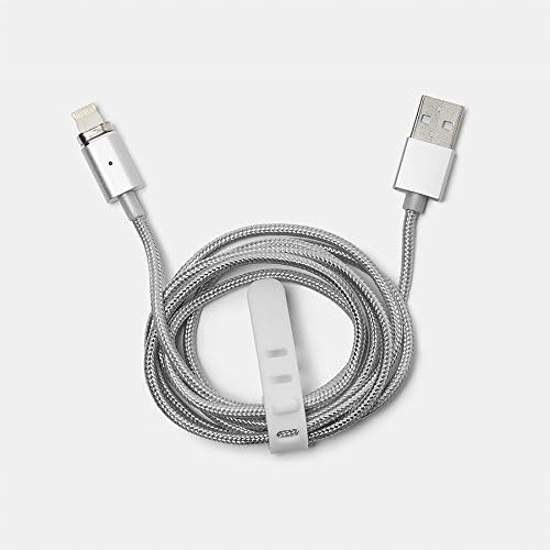 Plugies US Patented Magnetic Quick Connect Cable for Power Charging, Data Transfers, Nylon Braided, Bidirectional, Neodymium Magnets, LED Charging indicator - Silver - For Apple Lightning products