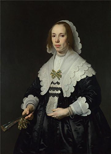 The High Quality Polyster Canvas Of Oil Painting 'Bartholomeus Van Der Helst Portrait Of A Lady In Black Satin With A Fan ' ,size: 8 X 11 Inch / 20 X 28 Cm ,this Best Price Art Decorative Prints On Canvas Is Fit For Bedroom Gallery Art And Home Artwork And Gifts