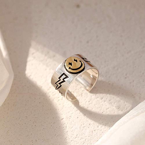 H.D.S.N. Smiling Face Rings Vintage Bands Smiley Ring Wide Chunky Jewelry for Women Men (Gold)