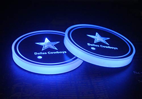 2pcs LED Car Cup Holder Lights for NFL-Dallas Cowboys, 7 Colors Changing USB Charging Mat Luminescent Cup Pad, LED Interior Atmosphere Lamp,We are More Loyal Fans