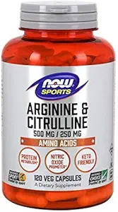 Now Foods Arginine 500mg with Citrulline 250 mg-120 Capsules