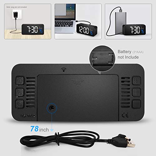 Herphia Alarm Clock, Compact Digital Alarm Clock, 3 Alarms with Weekday