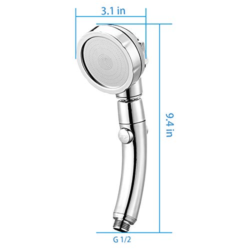 High Pressure Shower Head,Shower Head with ON/Off Full Shutoff Push Button and Switch to Control Flow and 3-Settings Spray Modes (Jetting/Rainful/Massage), Handheld Showerhead for Body Spray Chrome