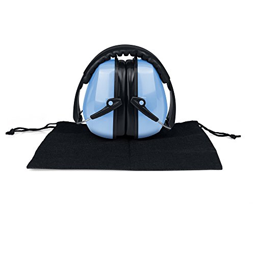 HearTek Earmuffs Hearing Protection with Travel Bag - Noise Canceling Ear Hearing Protection Defenders for Kids, Adults, Women, Children - Adjustable Protector Reduction Ear Muffs for Shooting - Blue