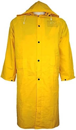 Global GloveRCB89 PVC Raincoat with Detachable Hood and Badge Holder, 49" Length, 6X-Large, Yellow (Case of 12)