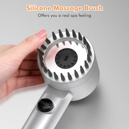 FEELSO Hard Water Filter Shower Head with 15 Stage Filter, 3+1 Spray Jet Modes High Pressure Shower Head and 1.5m Hose, Handheld Massage Shower Filter for Residual Chlorine Remove Silver