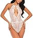 Avidlove Womens Open Back Halter Plunging Teddy,Comfortable Scalloped Trim Lace Lingerie White M